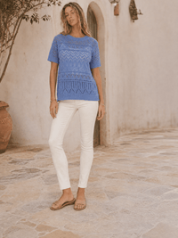 WOMEN'S SHORT SLEEVE CROCHET BLOUSE