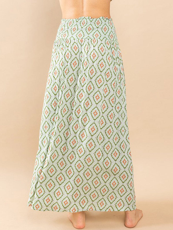 WOMEN'S ELASTIC WAIST MULTI PRINT MAXI SKIRT