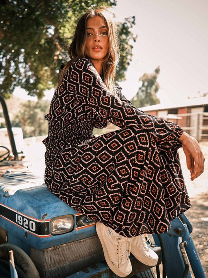 WOMEN'S ELASTIC WAIST MULTI PRINT MAXI SKIRT