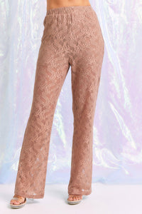 WOMEN'S SHORT SLEEVE BUTTON UP BLOUSE & ELASTIC WAIST BELL LEG PANTS LACE 2PC. SET
