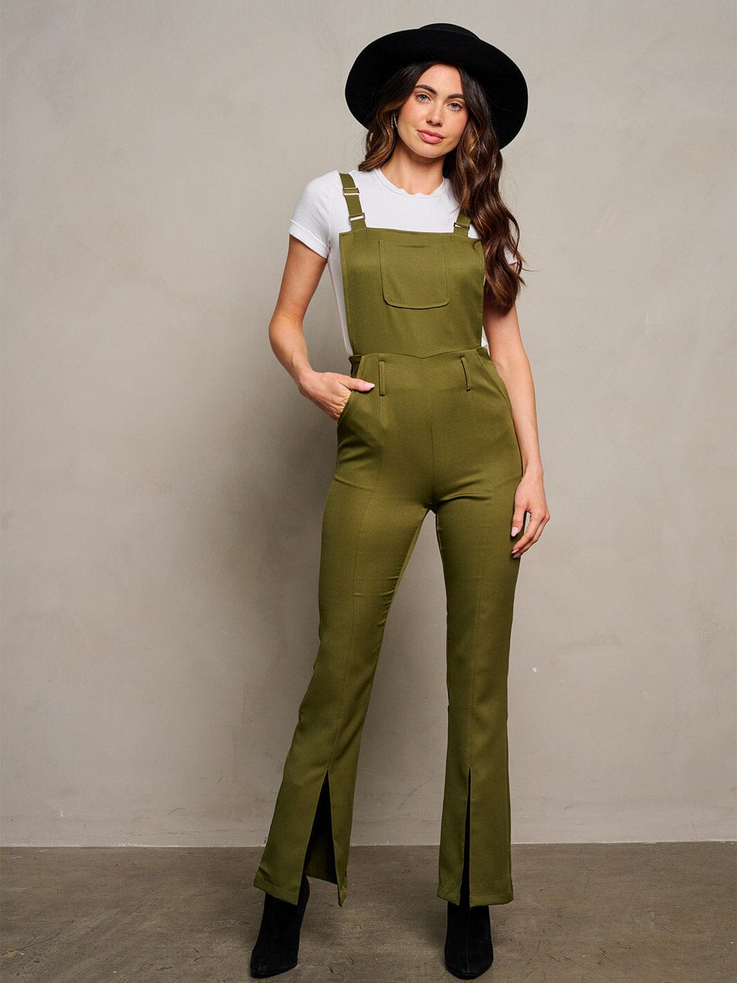 WOMEN'S SLEEVELESS POCKETS SLIT LEG DETAILED OVERALL