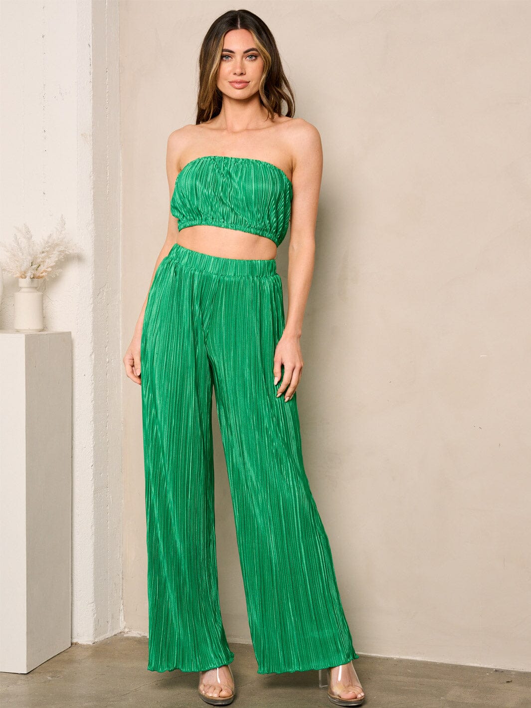 WOMEN'S SLEEVELESS CROP TOP & PANTS RIBBED 2PC. SET