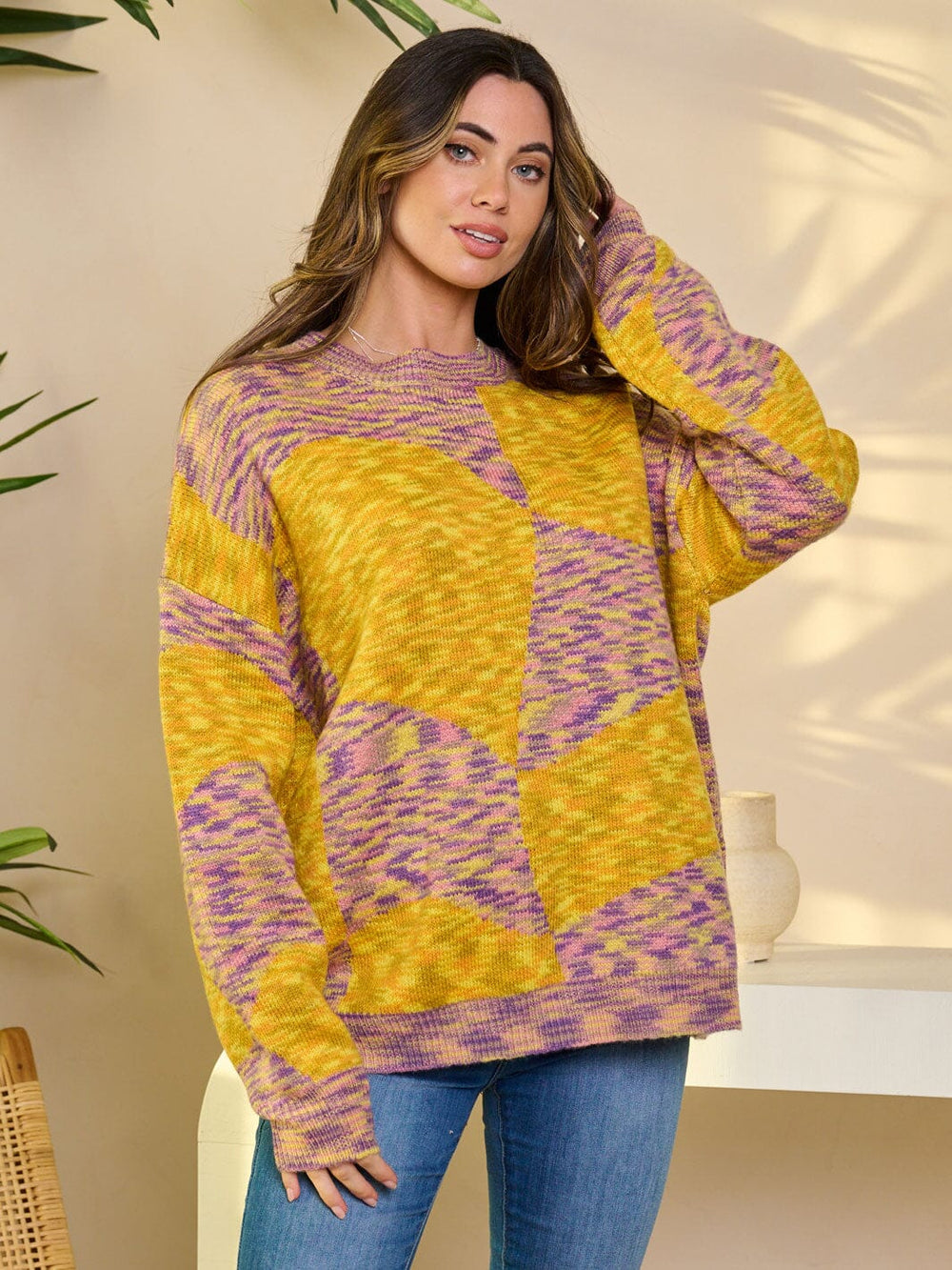 WOMEN'S LONG SLEEVE PULLOVER MULTI SWEATER