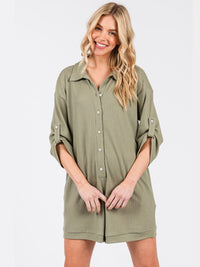 WOMEN'S SHORT SLEEVE FRONT POCKETS BUTTON UP WAFFLE ROMPER