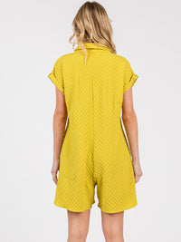 WOMEN'S SHORT SLEEVE FRONT POCKETS BUTTON UP WAFFLE ROMPER