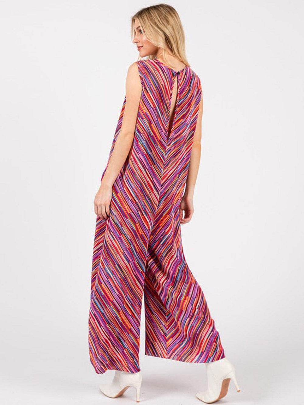 WOMEN'S SLEEVELESS FRONT POCKET MULTI PRINT WIDE LEG JUMPSUIT