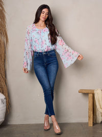 WOMEN'S LONG BELL SLEEVES FLORAL BODYSUIT