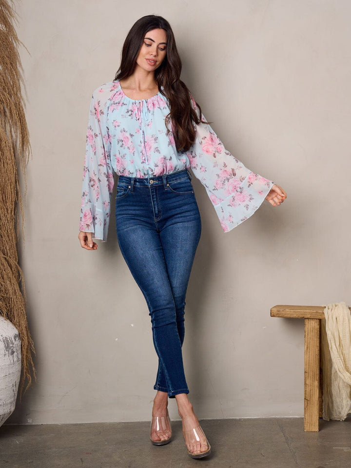 WOMEN'S LONG BELL SLEEVES FLORAL BODYSUIT