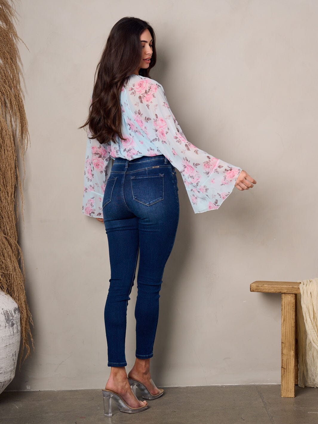 WOMEN'S LONG BELL SLEEVES FLORAL BODYSUIT