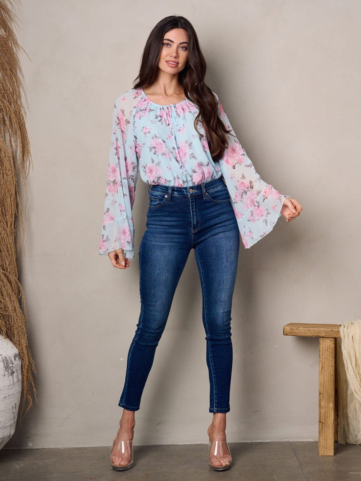 WOMEN'S LONG BELL SLEEVES FLORAL BODYSUIT