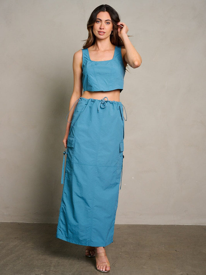 WOMEN'S SLEEVELESS CROP TOP & MAXI SKIRT CARGO 2PC. SET