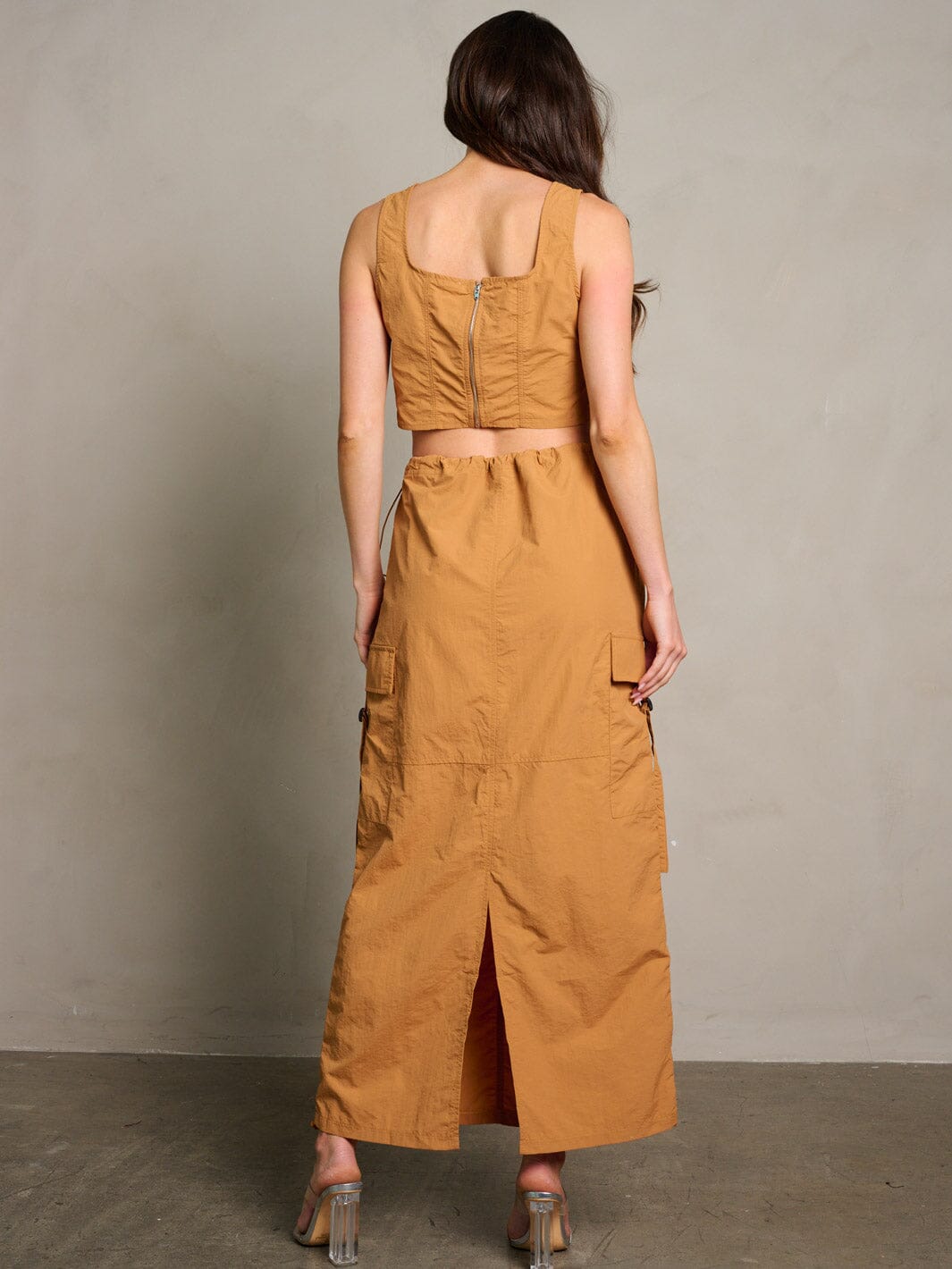 WOMEN'S SLEEVELESS CROP TOP & MAXI SKIRT CARGO 2PC. SET