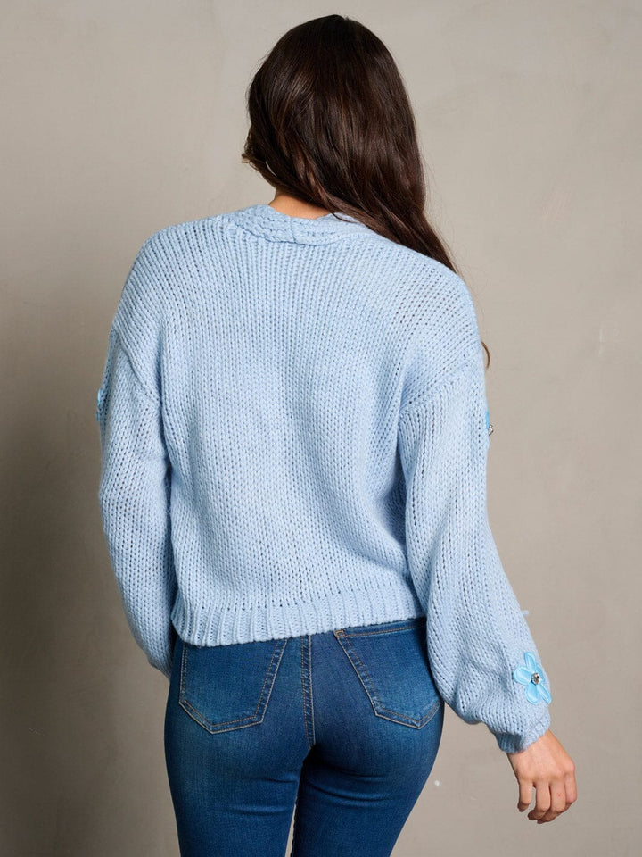 WOMEN'S LONG SLEEVE BUTTON CLOSURE FLOWER SWEATER CARDIGAN