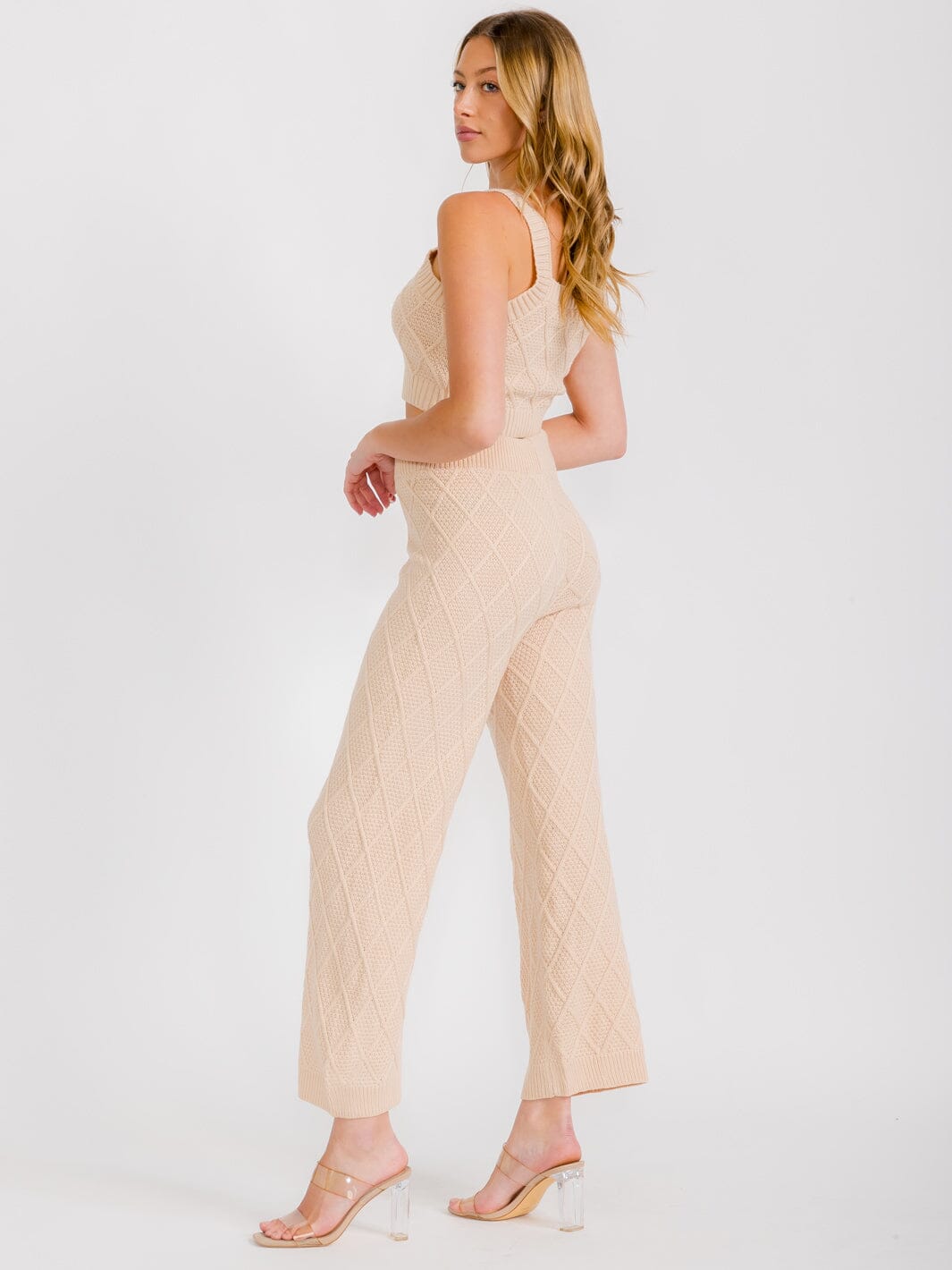 WOMEN'S ELASTIC WAIST WIDE LEG KNIT PANTS