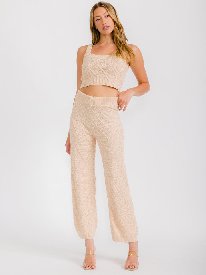 WOMEN'S ELASTIC WAIST WIDE LEG KNIT PANTS