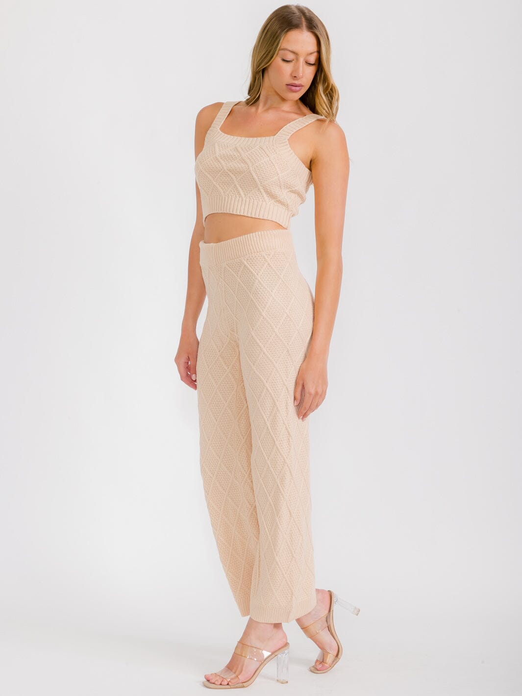 WOMEN'S ELASTIC WAIST WIDE LEG KNIT PANTS