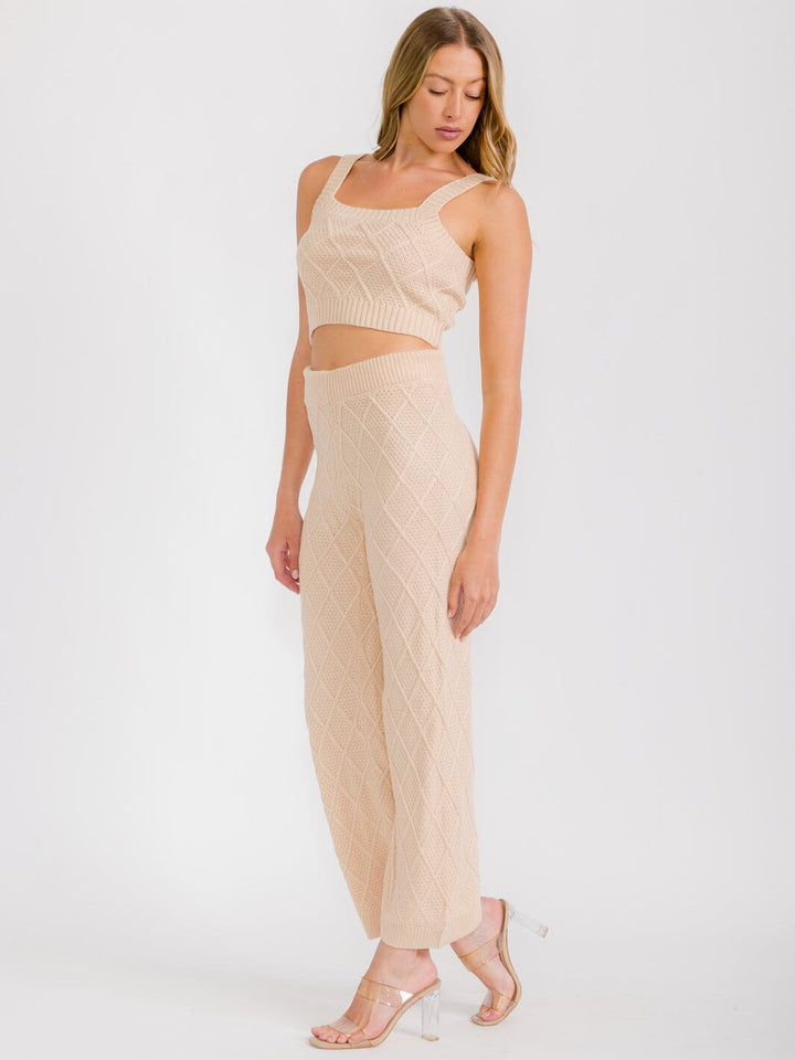 WOMEN'S ELASTIC WAIST WIDE LEG KNIT PANTS