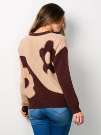 WOMEN'S LONG SLEEVE COLORBLOCK FLORAL SWEATER