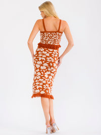WOMEN'S ELASTIC WAIST FRINGE TRIM FLORAL PRINT MIDI SKIRT