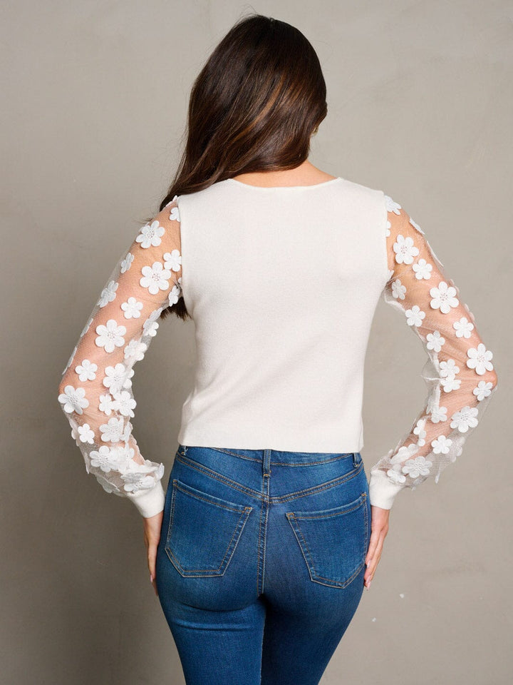 WOMEN'S LONG FLOWER SLEEVE V-NECK BLOUSE TOP