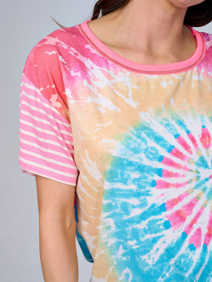 WOMEN'S SHORT STRIPES SLEEVE TIE DYE TOP