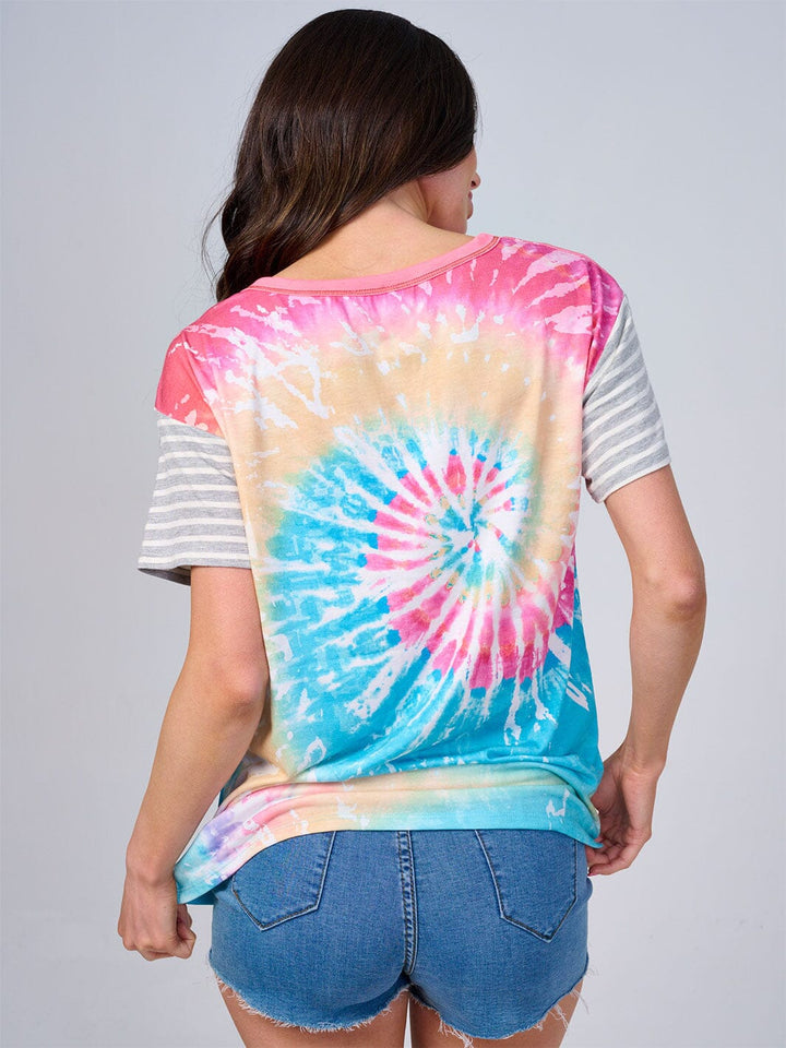 WOMEN'S SHORT STRIPES SLEEVE TIE DYE TOP