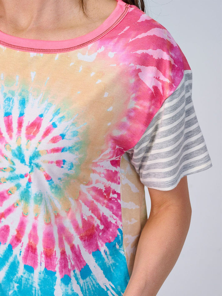 WOMEN'S SHORT STRIPES SLEEVE TIE DYE TOP