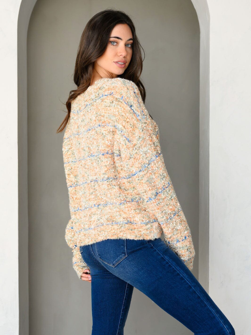 WOMEN'S LONG SLEEVE COLORBLOCK V-NECK PULLOVER SWEATER