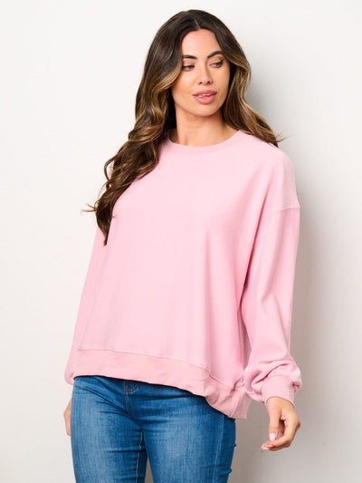WOMEN'S LONG SLEEVE BACK GRAPHIC DETAILED PULLOVER TOP