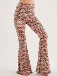 WOMEN'S ELASTIC WAIST BELL LEG MULTI PRINT PANTS