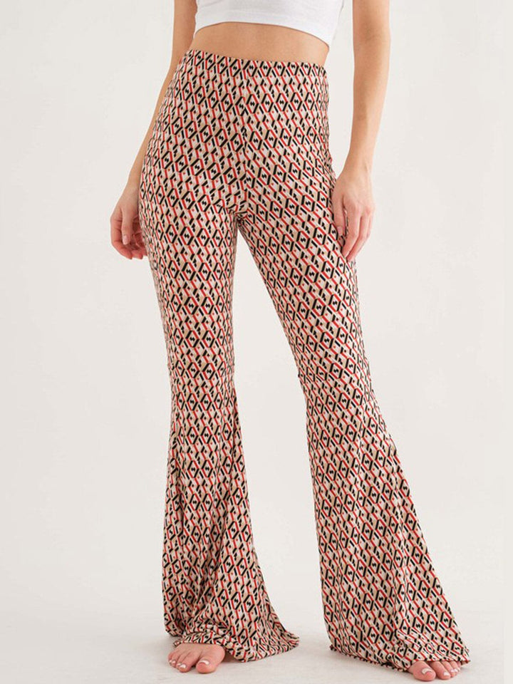WOMEN'S ELASTIC WAIST BELL LEG MULTI PRINT PANTS