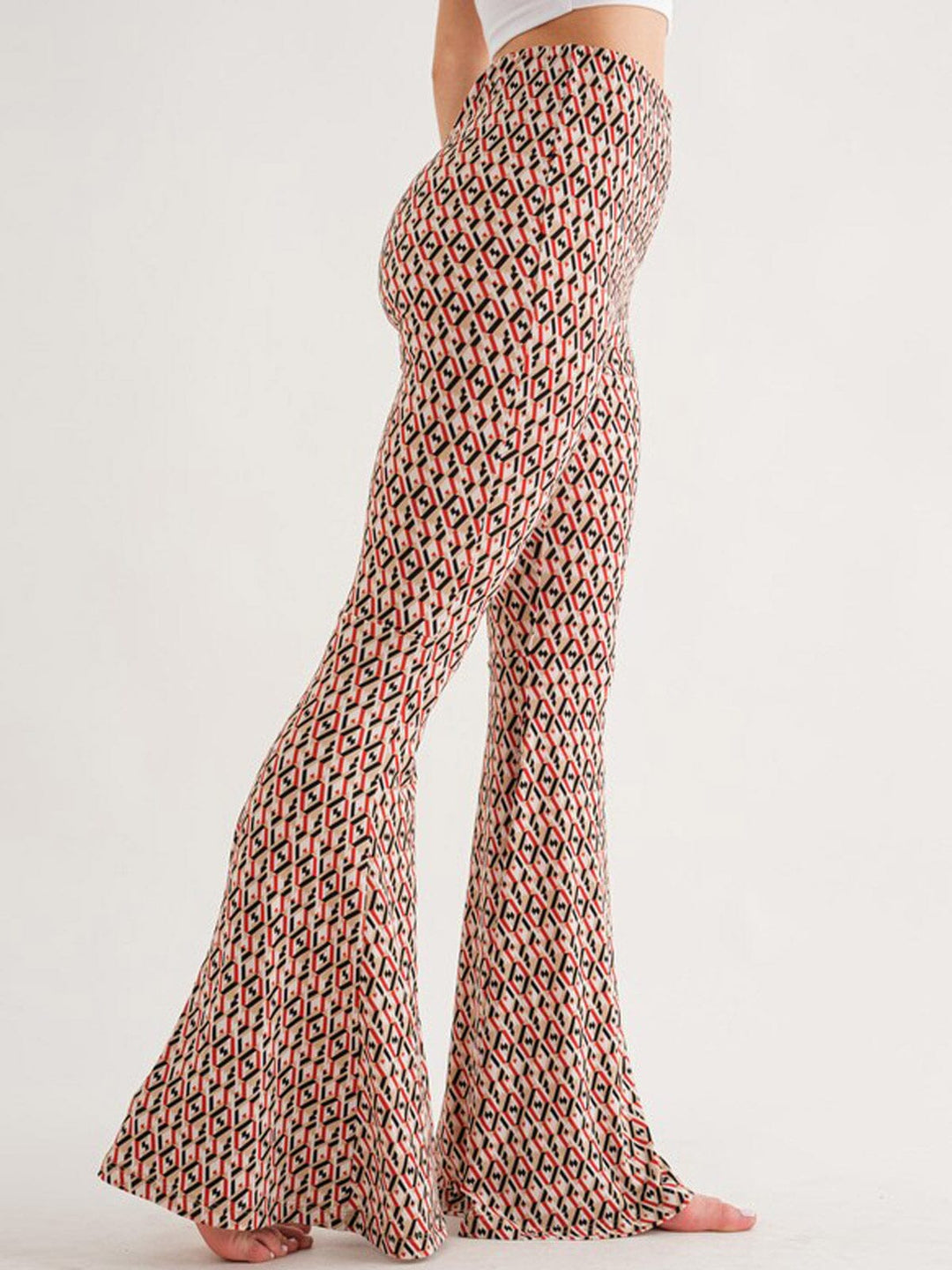 WOMEN'S ELASTIC WAIST BELL LEG MULTI PRINT PANTS