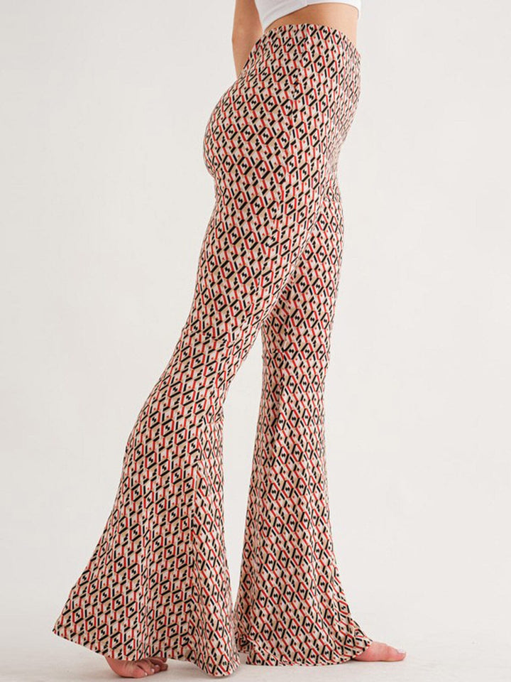 WOMEN'S ELASTIC WAIST BELL LEG MULTI PRINT PANTS