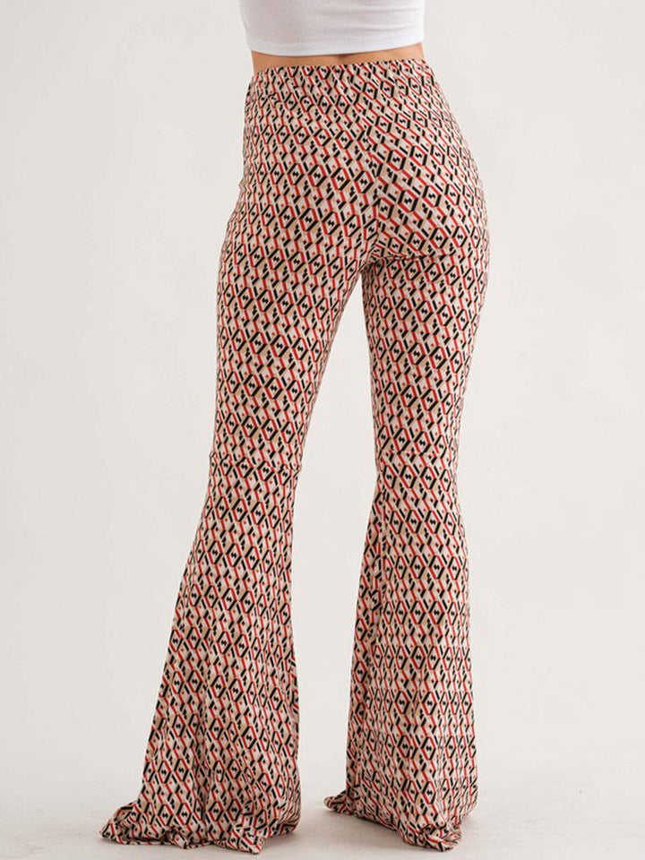 WOMEN'S ELASTIC WAIST BELL LEG MULTI PRINT PANTS