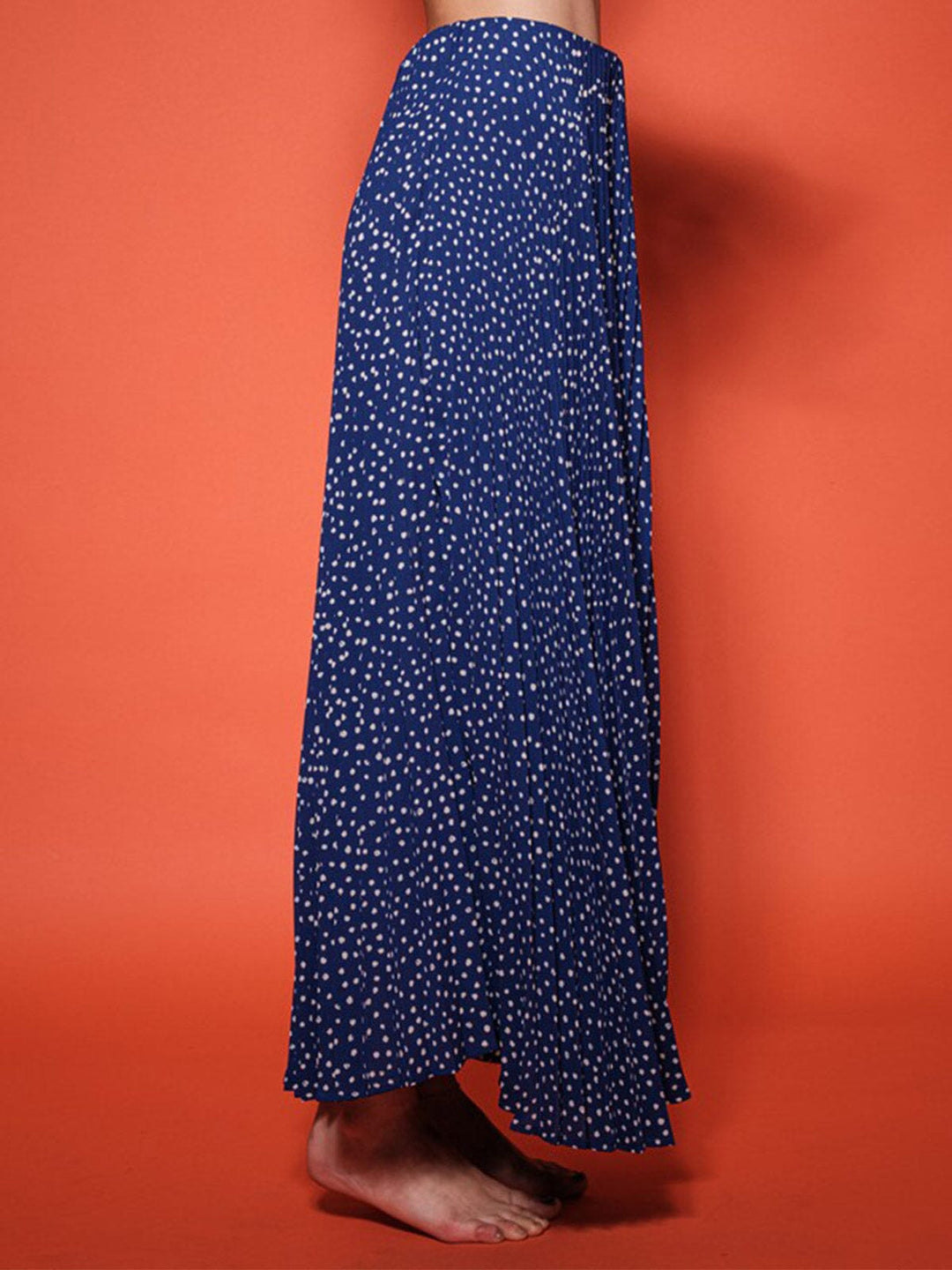 WOMEN'S ELASTIC WAIST PLEATED POLKA DOTS MAXI SKIRT