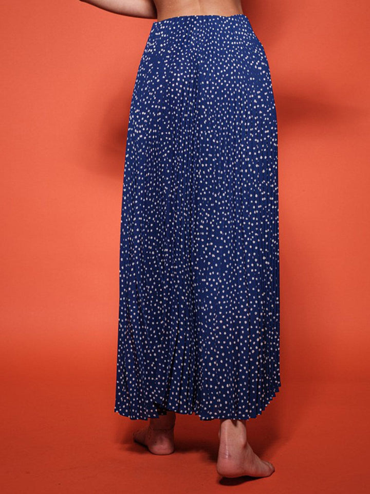 WOMEN'S ELASTIC WAIST PLEATED POLKA DOTS MAXI SKIRT