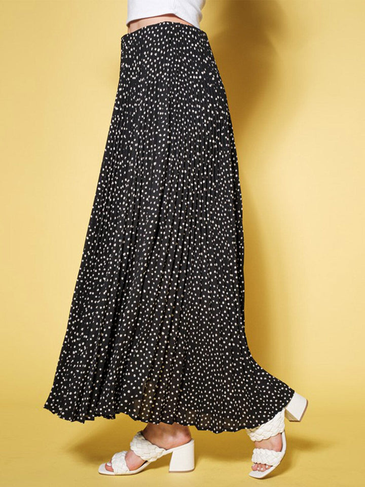 WOMEN'S ELASTIC WAIST PLEATED POLKA DOTS MAXI SKIRT