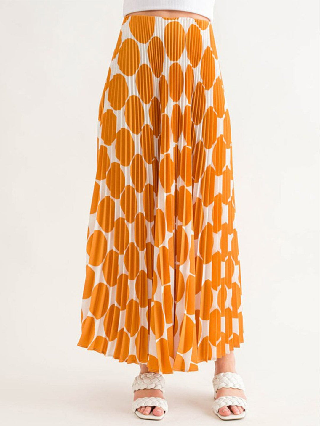 WOMEN'S ELASTIC WAIST PLEATED PRINTED MAXI SKIRT