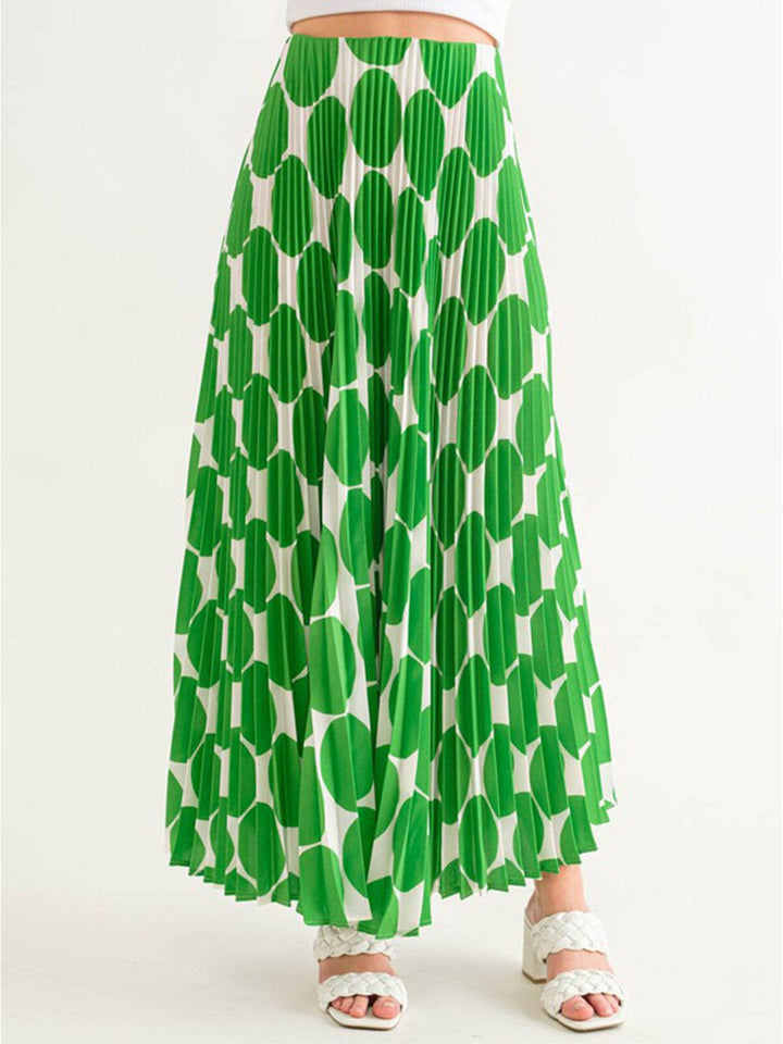 WOMEN'S ELASTIC WAIST PLEATED PRINTED MAXI SKIRT