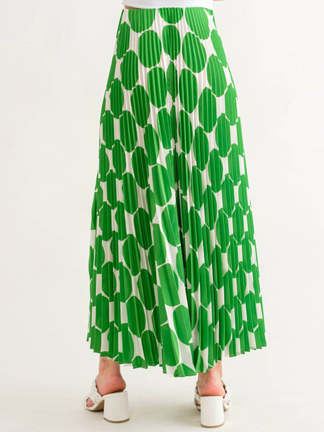 WOMEN'S ELASTIC WAIST PLEATED PRINTED MAXI SKIRT