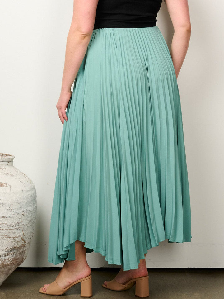 PLUS SIZE ELASTIC WAIST PLEATED MAXI SKIRT