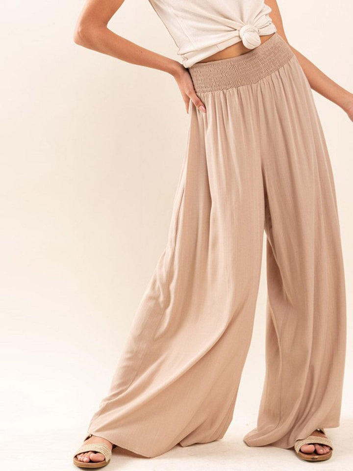 WOMEN'S ELASTIC WAIST WIDE LEG PALAZZO PANTS