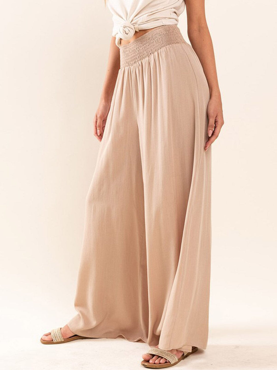 WOMEN'S ELASTIC WAIST WIDE LEG PALAZZO PANTS