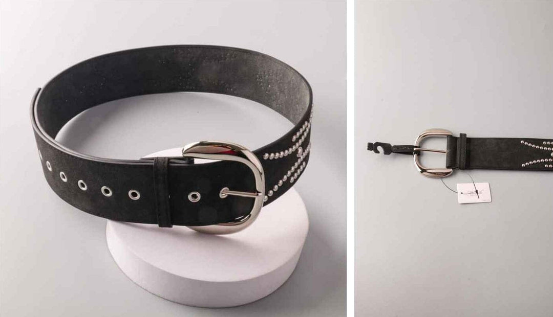 FASHION STUDS DETAILED LARGE BUCKLE WAIST BELT