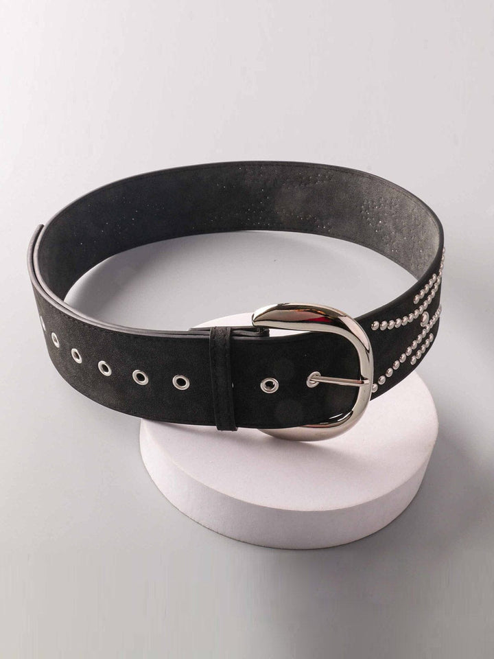 FASHION STUDS DETAILED LARGE BUCKLE WAIST BELT