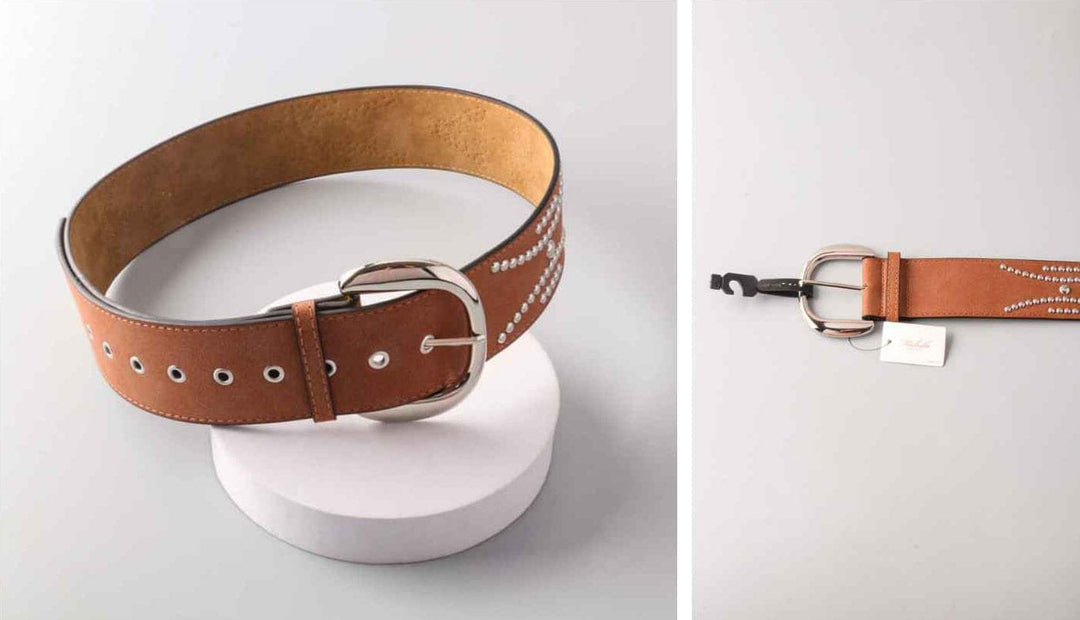 FASHION STUDS DETAILED LARGE BUCKLE WAIST BELT