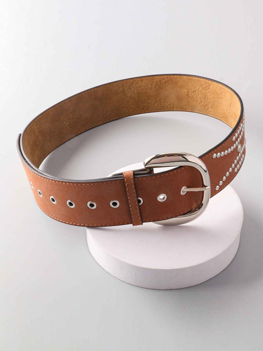 FASHION STUDS DETAILED LARGE BUCKLE WAIST BELT