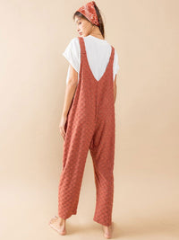 WOMEN'S SLEEVELESS FRONT POCKET STRAIGHT LEG WAFFLE JUMPSUIT