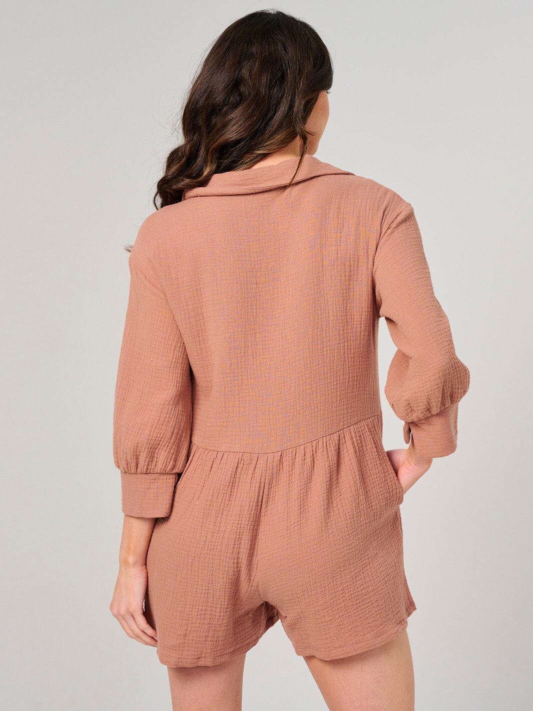 WOMEN'S LONG SLEEVE BUTTON UP FRONT POCKETS ROMPER