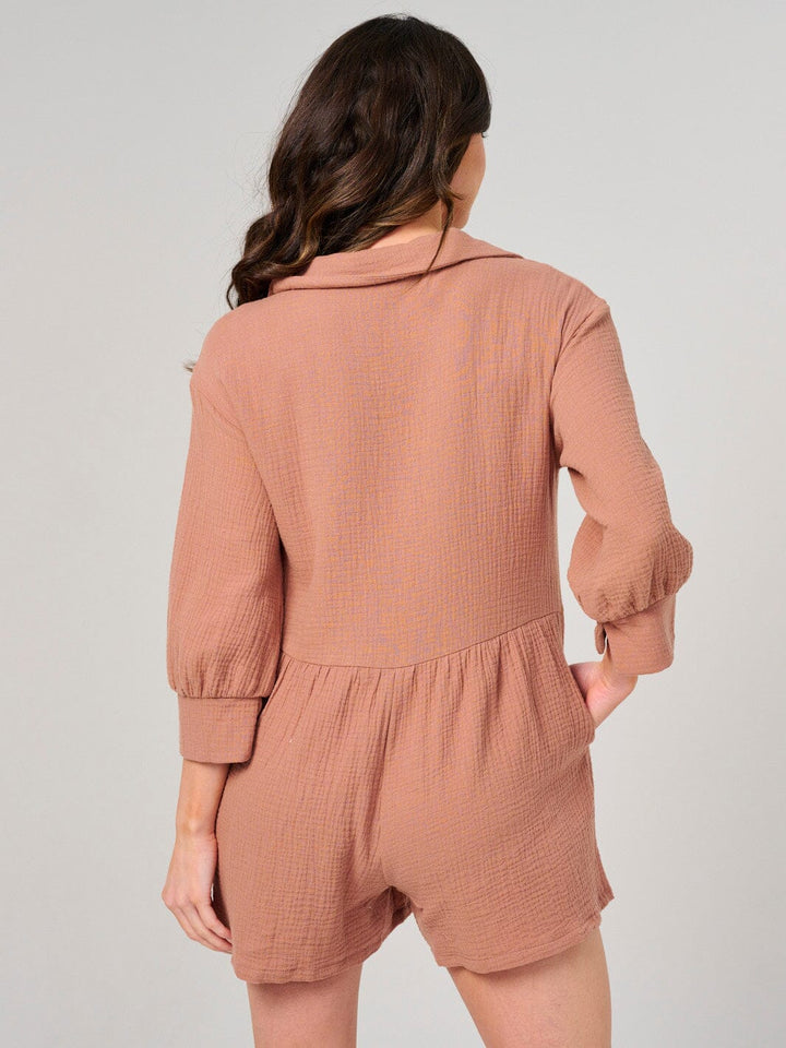 WOMEN'S LONG SLEEVE BUTTON UP FRONT POCKETS ROMPER